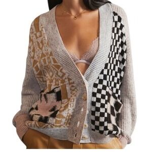 Pilcro Anthropologie Mash-Up Knit Cardigan Patchwork Oversized Sweater Small